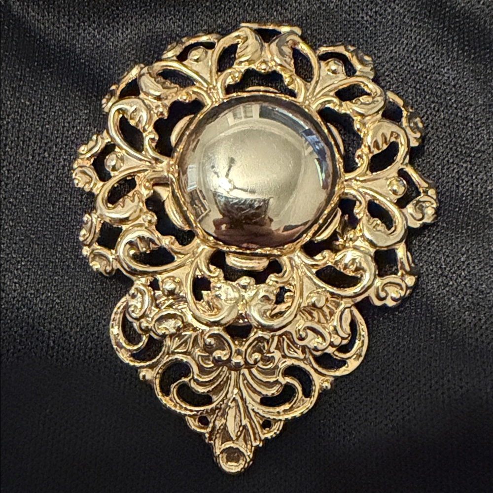 Gold Filigree Statement Brooch - Elegant Women's Jewelry